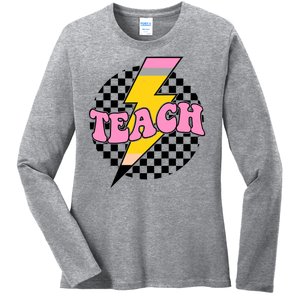 Checkered Teach Back To School Teacher Ladies Long Sleeve Shirt