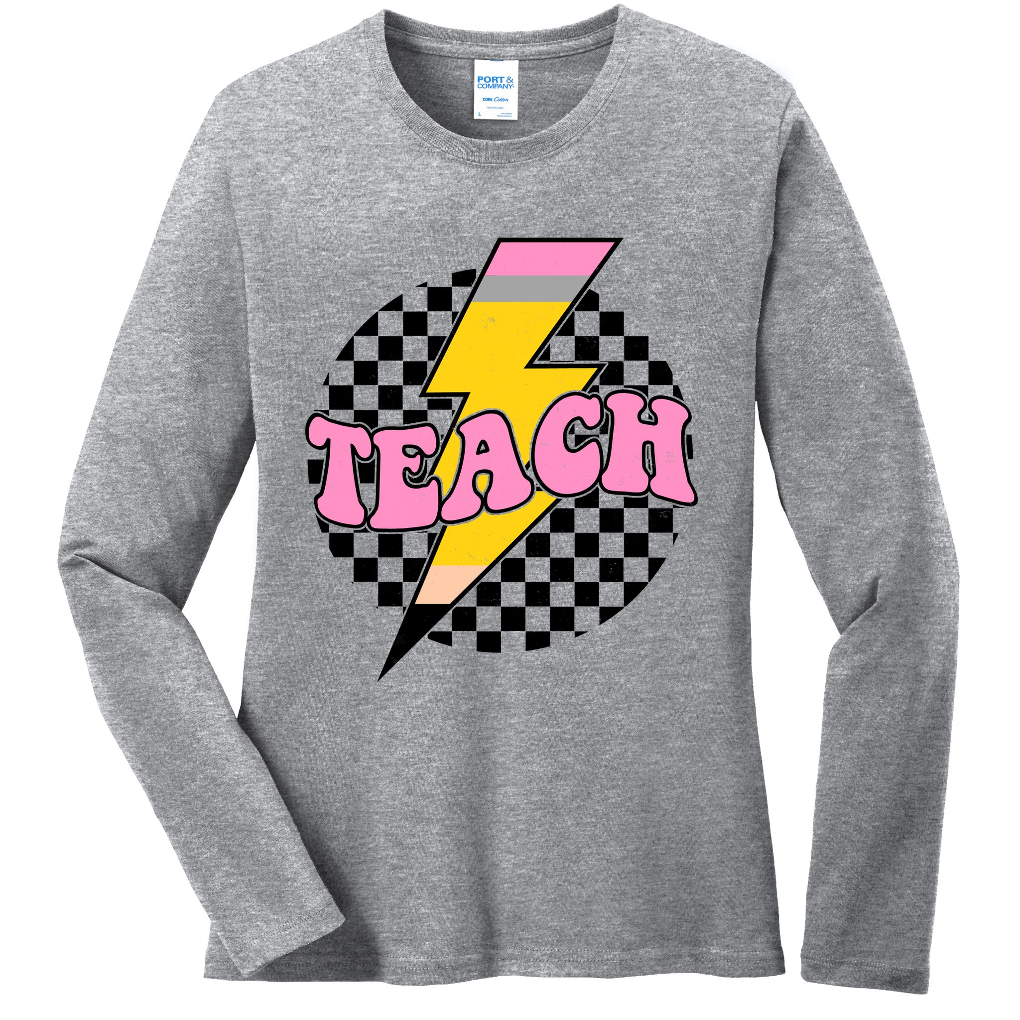 Checkered Teach Back To School Teacher Ladies Long Sleeve Shirt