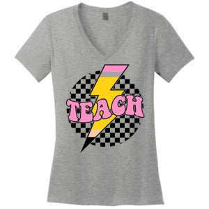 Checkered Teach Back To School Teacher Women's V-Neck T-Shirt