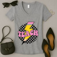 Checkered Teach Back To School Teacher Women's V-Neck T-Shirt