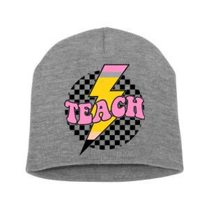 Checkered Teach Back To School Teacher Short Acrylic Beanie