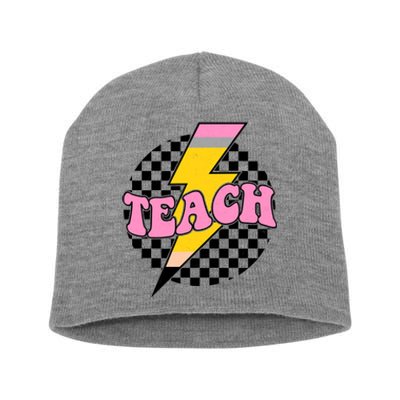 Checkered Teach Back To School Teacher Short Acrylic Beanie