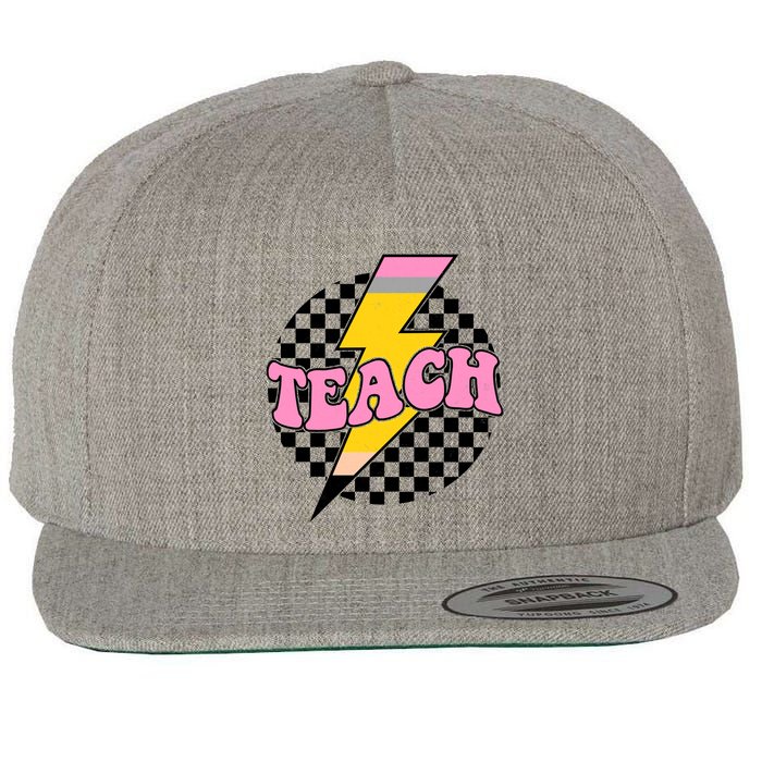 Checkered Teach Back To School Teacher Wool Snapback Cap