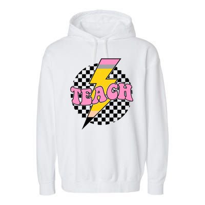 Checkered Teach Back To School Teacher Garment-Dyed Fleece Hoodie