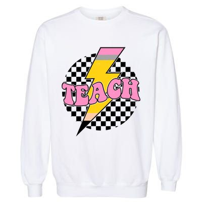Checkered Teach Back To School Teacher Garment-Dyed Sweatshirt