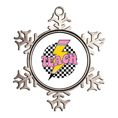 Checkered Teach Back To School Teacher Metallic Star Ornament