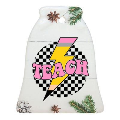 Checkered Teach Back To School Teacher Ceramic Bell Ornament