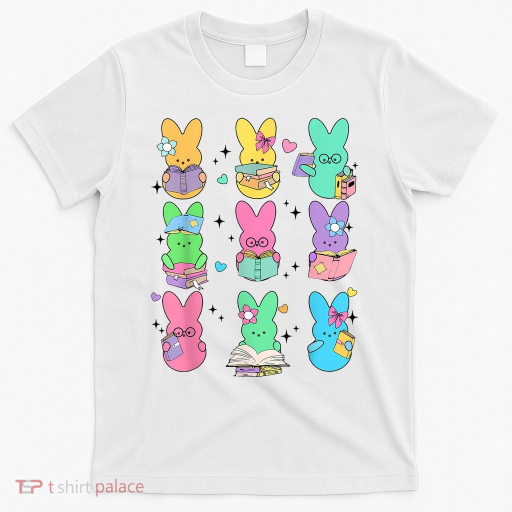 Cute Teacher Bunny Rabbit Reading Easter Bunnies Book Lovers T-Shirt