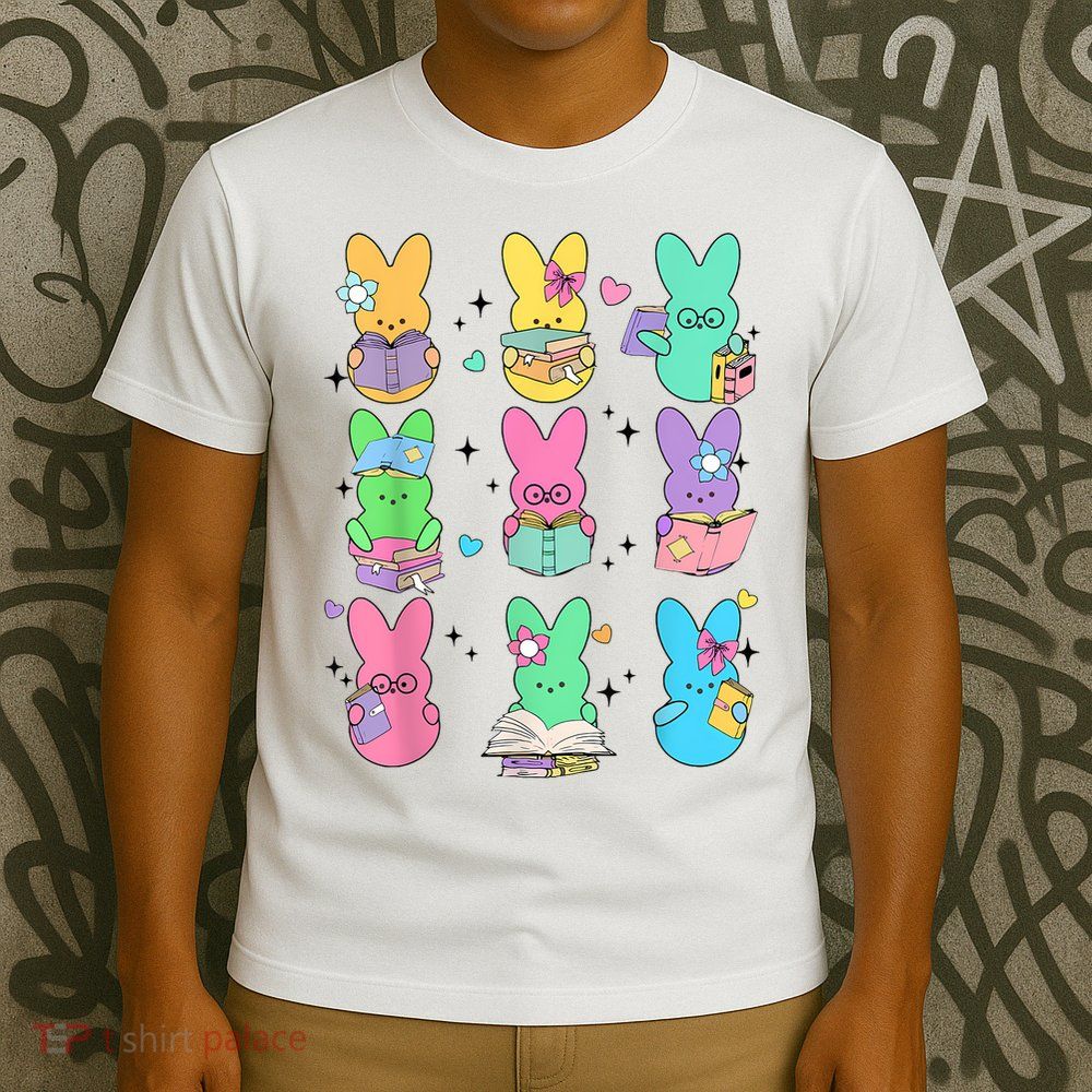 Cute Teacher Bunny Rabbit Reading Easter Bunnies Book Lovers T-Shirt