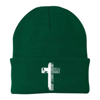 Cornhole Team Bean Bag Player Champ Cross Faith Jesus Knit Cap Winter Beanie