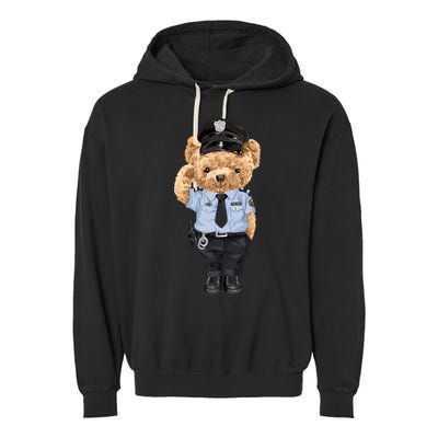Cute Teddy Bear In Police Uniform Garment-Dyed Fleece Hoodie