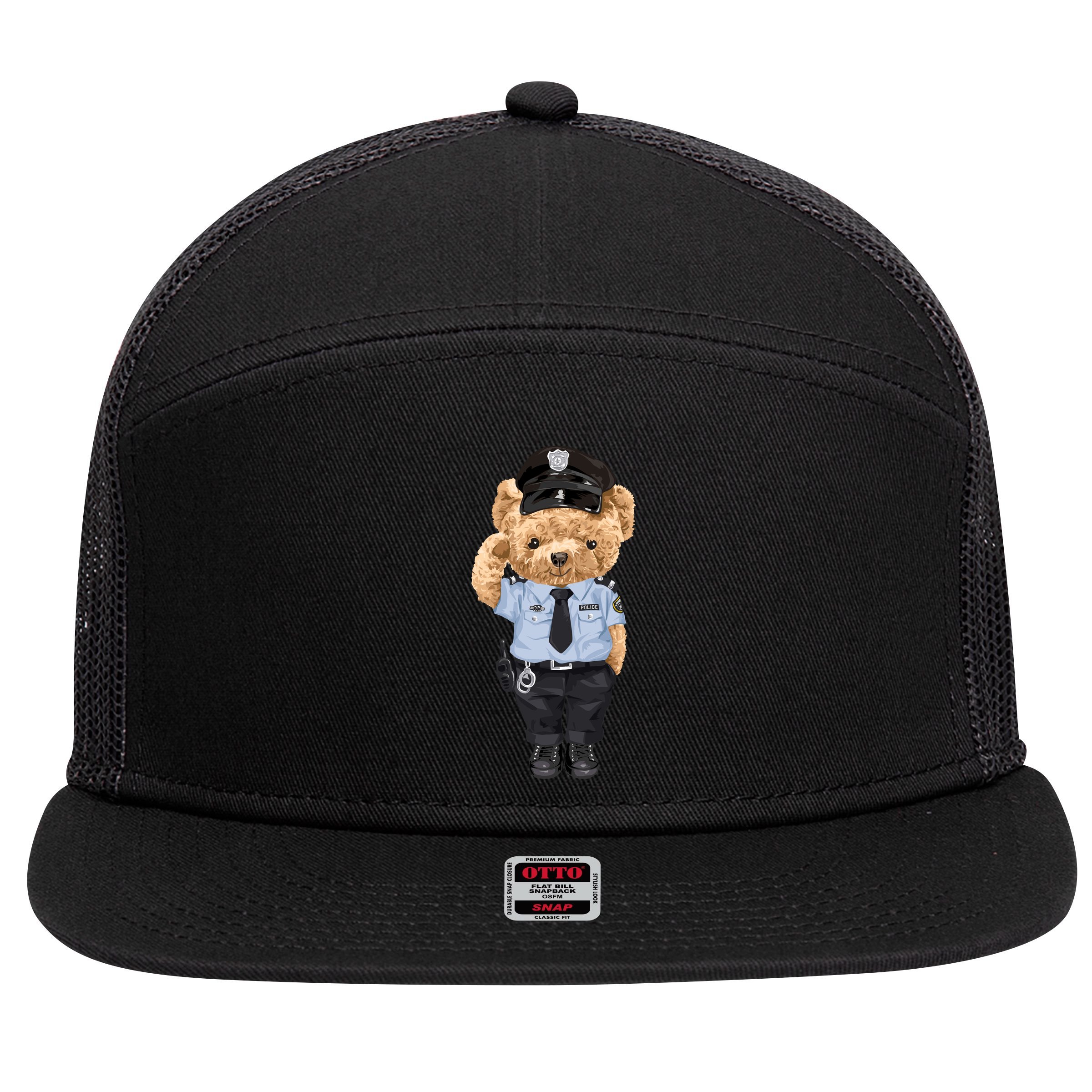 Cute Teddy Bear In Police Uniform 7 Panel Mesh Trucker Snapback Hat