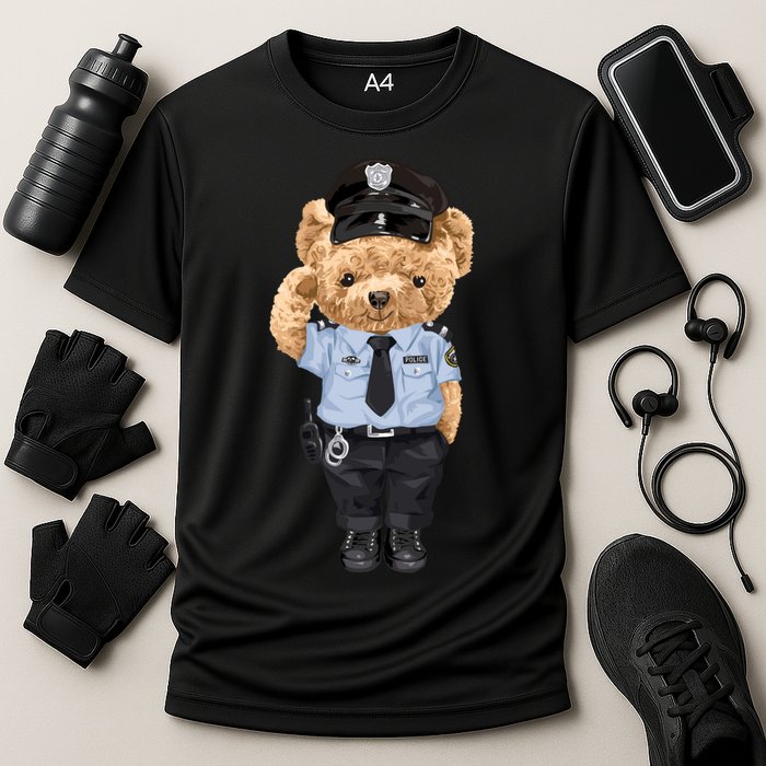 Cute Teddy Bear In Police Uniform Cooling Performance Crew T-Shirt