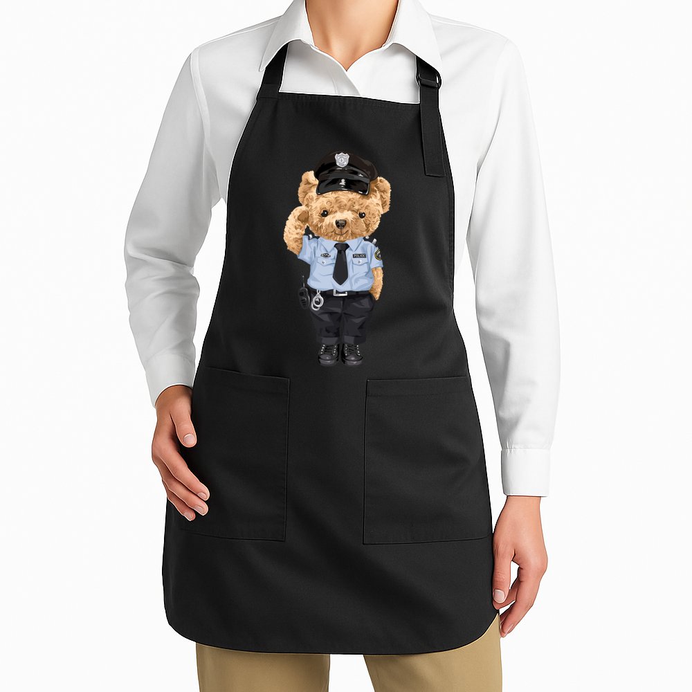 Cute Teddy Bear In Police Uniform Apron