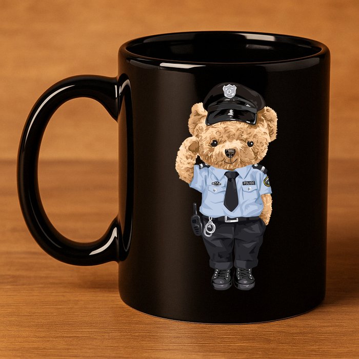 Cute Teddy Bear In Police Uniform 11oz C Handle Ceramic Mug