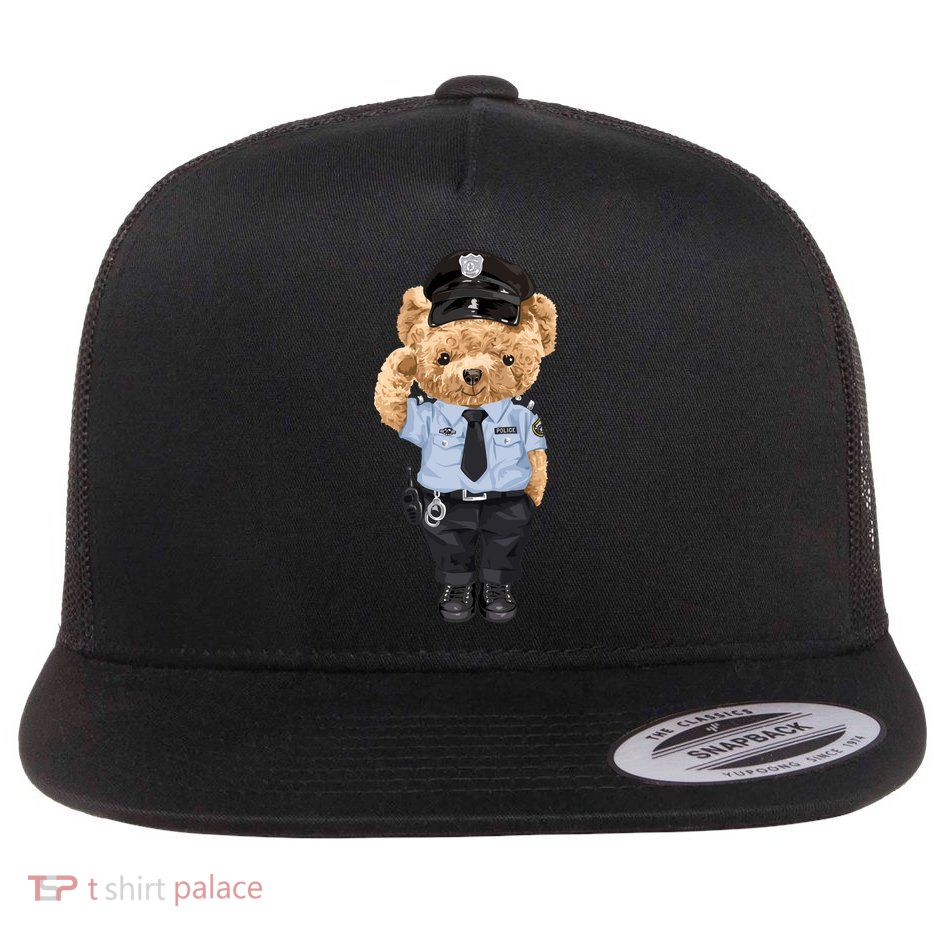 Cute Teddy Bear In Police Uniform Flatbill Hat