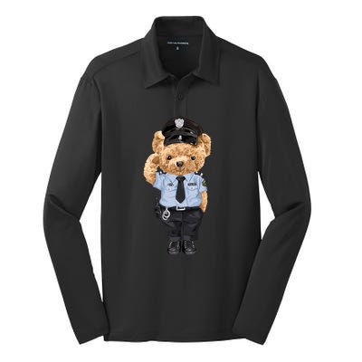 Cute Teddy Bear In Police Uniform Silk Touch Performance Long Sleeve Polo