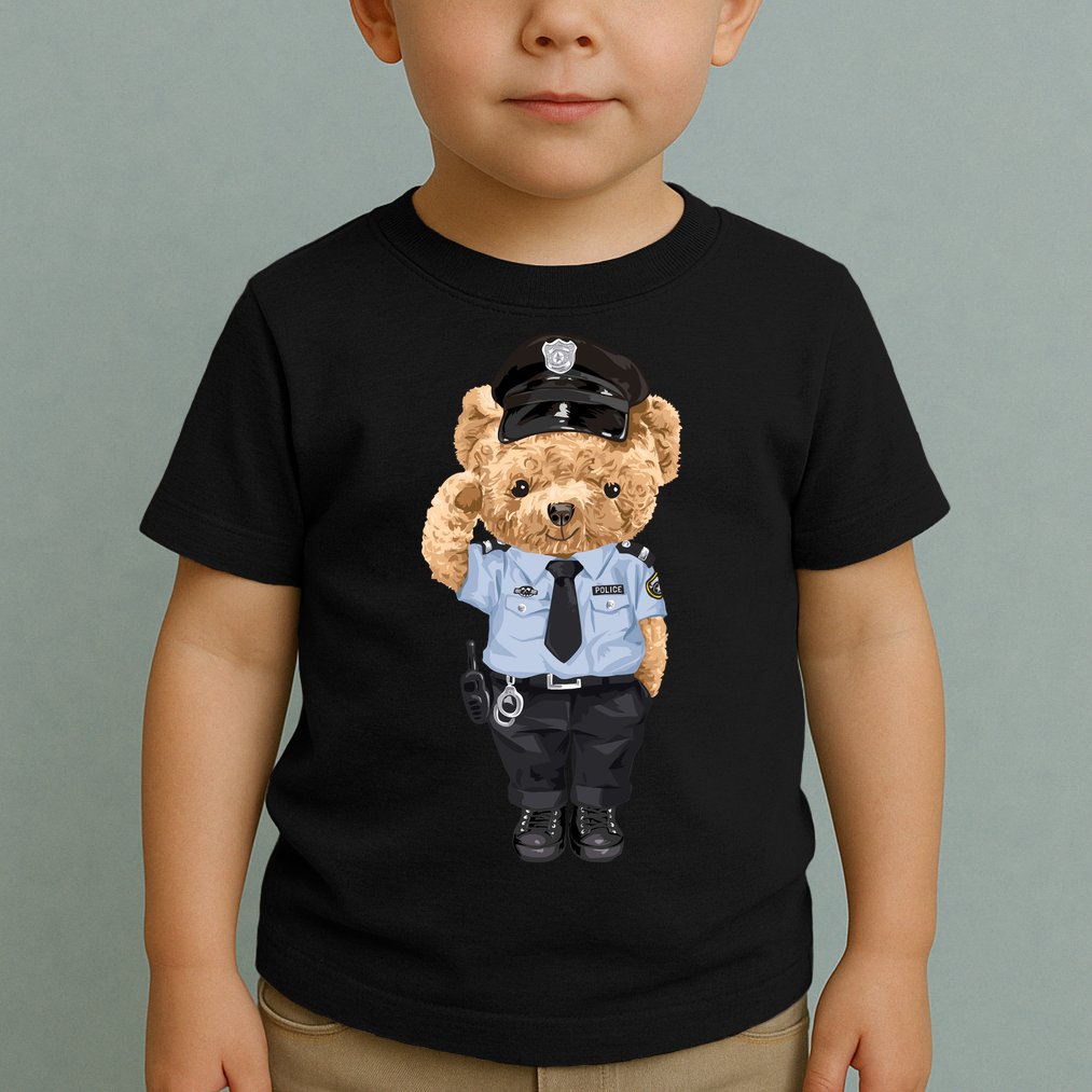Cute Teddy Bear In Police Uniform Toddler T-Shirt