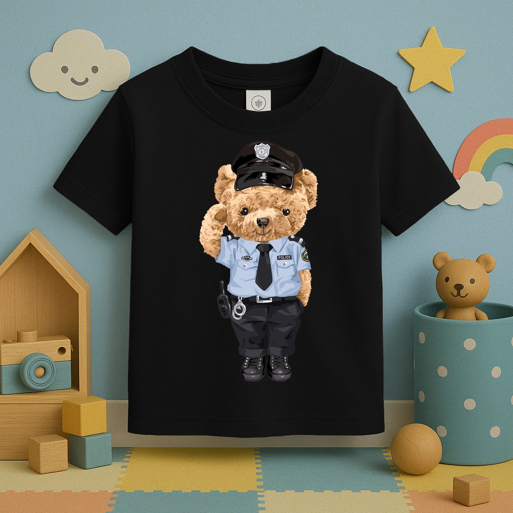 Cute Teddy Bear In Police Uniform Toddler T-Shirt