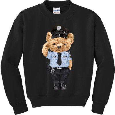 Cute Teddy Bear In Police Uniform Kids Sweatshirt
