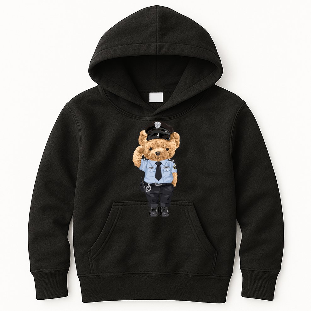Cute Teddy Bear In Police Uniform Kids Hoodie
