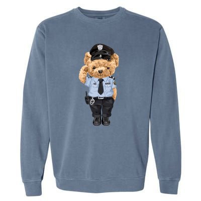 Cute Teddy Bear In Police Uniform Garment-Dyed Sweatshirt