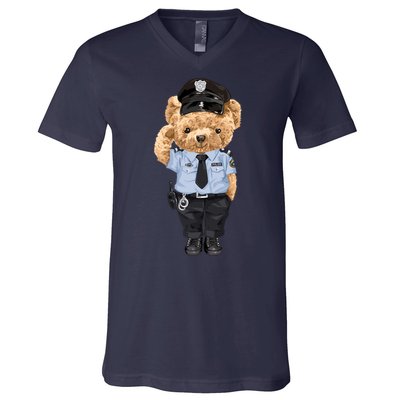 Cute Teddy Bear In Police Uniform V-Neck T-Shirt