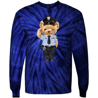 Cute Teddy Bear In Police Uniform Tie-Dye Long Sleeve Shirt