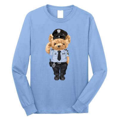 Cute Teddy Bear In Police Uniform Long Sleeve Shirt