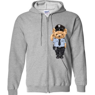 Cute Teddy Bear In Police Uniform Full Zip Hoodie