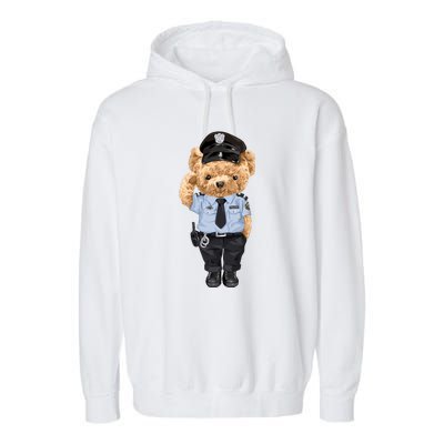 Cute Teddy Bear In Police Uniform Garment-Dyed Fleece Hoodie