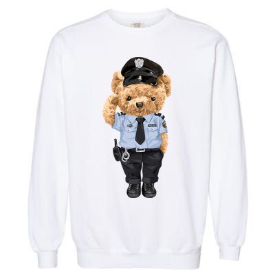 Cute Teddy Bear In Police Uniform Garment-Dyed Sweatshirt