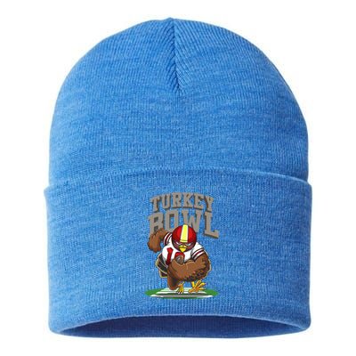 Cool Turkey Bowl Funny Thanksgiving Football Player Gift Sustainable Knit Beanie