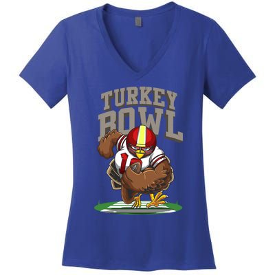 Cool Turkey Bowl Funny Thanksgiving Football Player Gift Women's V-Neck T-Shirt