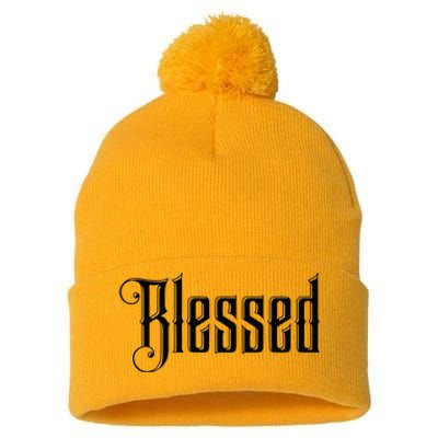 Christian T Blessed Black Bible Verses Pom Pom 12in Knit Beanie