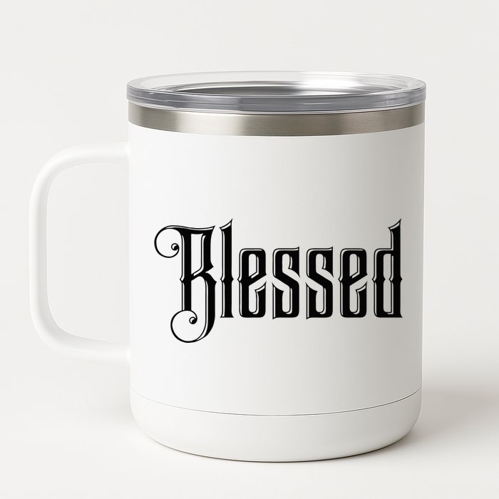 Christian T Blessed Black Bible Verses 12 oz Stainless Steel Tumbler Cup