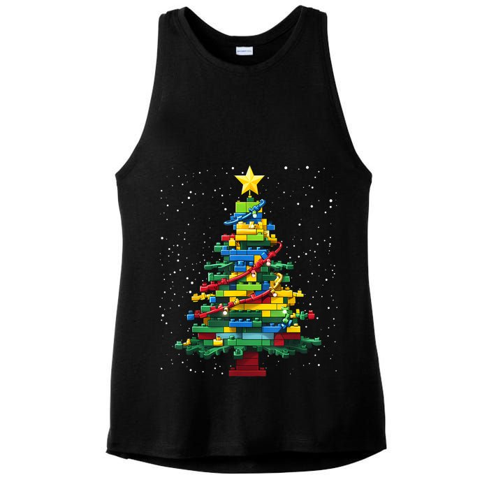 Christmaschristmas Tree Block Tree Block Brick Building Xmas Master Builder Ladies PosiCharge Tri-Blend Wicking Tank