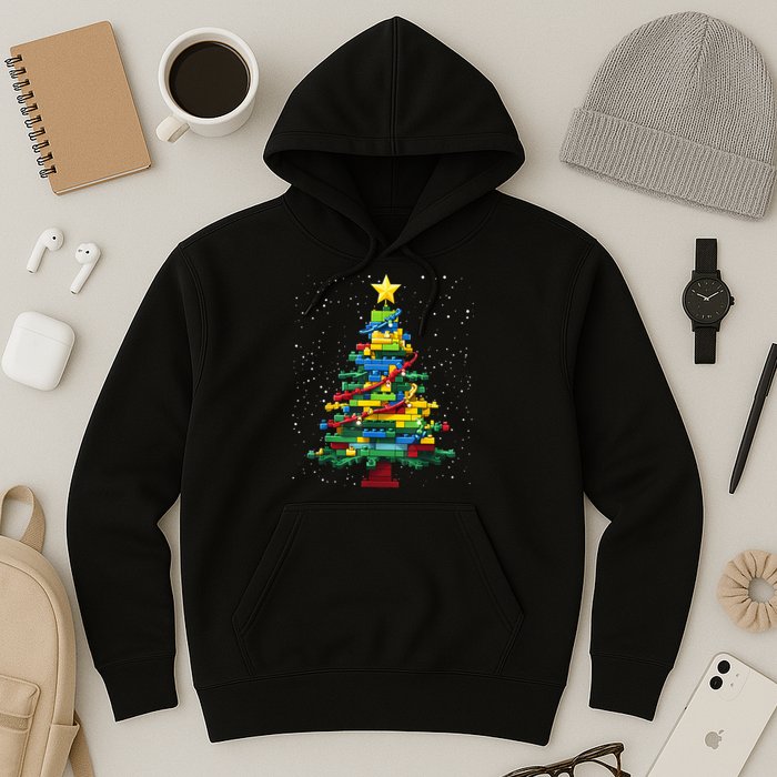 Christmaschristmas Tree Block Tree Block Brick Building Xmas Master Builder Hoodie
