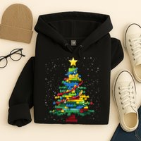 Christmaschristmas Tree Block Tree Block Brick Building Xmas Master Builder Hoodie