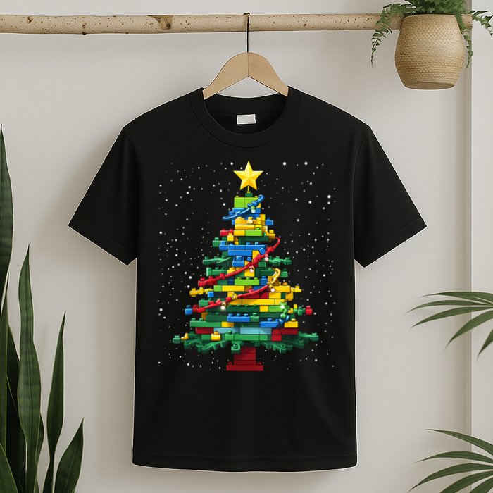 Christmaschristmas Tree Block Tree Block Brick Building Xmas Master Builder T-Shirt
