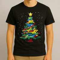 Christmaschristmas Tree Block Tree Block Brick Building Xmas Master Builder T-Shirt