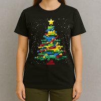 Christmaschristmas Tree Block Tree Block Brick Building Xmas Master Builder T-Shirt