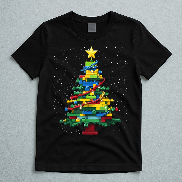Christmaschristmas Tree Block Tree Block Brick Building Xmas Master Builder T-Shirt