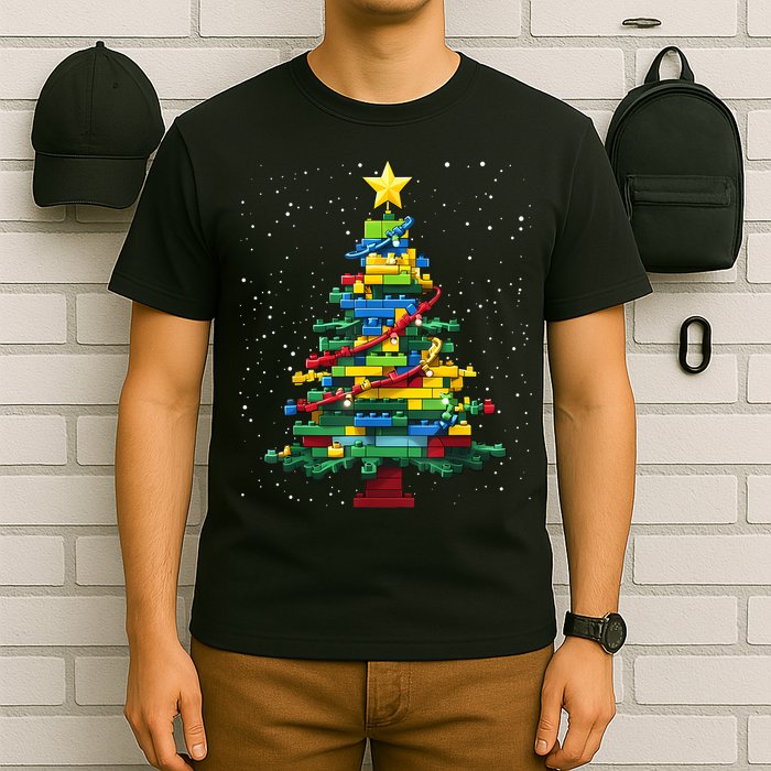 Christmaschristmas Tree Block Tree Block Brick Building Xmas Master Builder T-Shirt