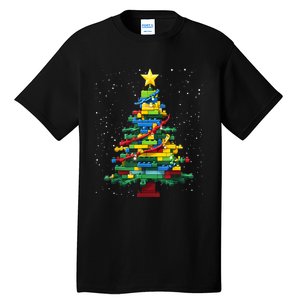 Christmaschristmas Tree Block Tree Block Brick Building Xmas Master Builder Tall T-Shirt