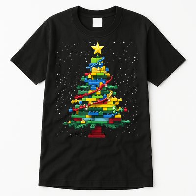 Christmaschristmas Tree Block Tree Block Brick Building Xmas Master Builder Tall T-Shirt