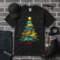 Christmaschristmas Tree Block Tree Block Brick Building Xmas Master Builder Tall T-Shirt