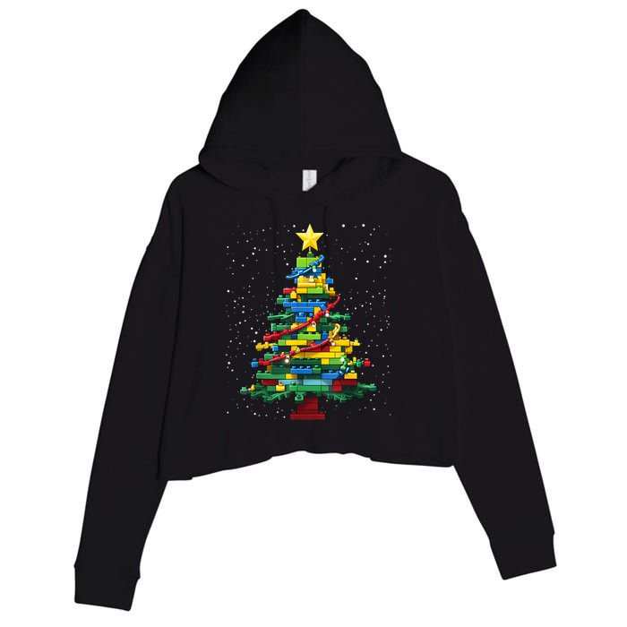 Christmaschristmas Tree Block Tree Block Brick Building Xmas Master Builder Crop Fleece Hoodie