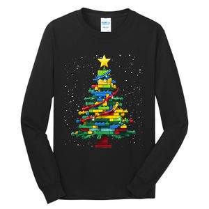 Christmaschristmas Tree Block Tree Block Brick Building Xmas Master Builder Tall Long Sleeve T-Shirt