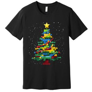 Christmaschristmas Tree Block Tree Block Brick Building Xmas Master Builder Premium T-Shirt